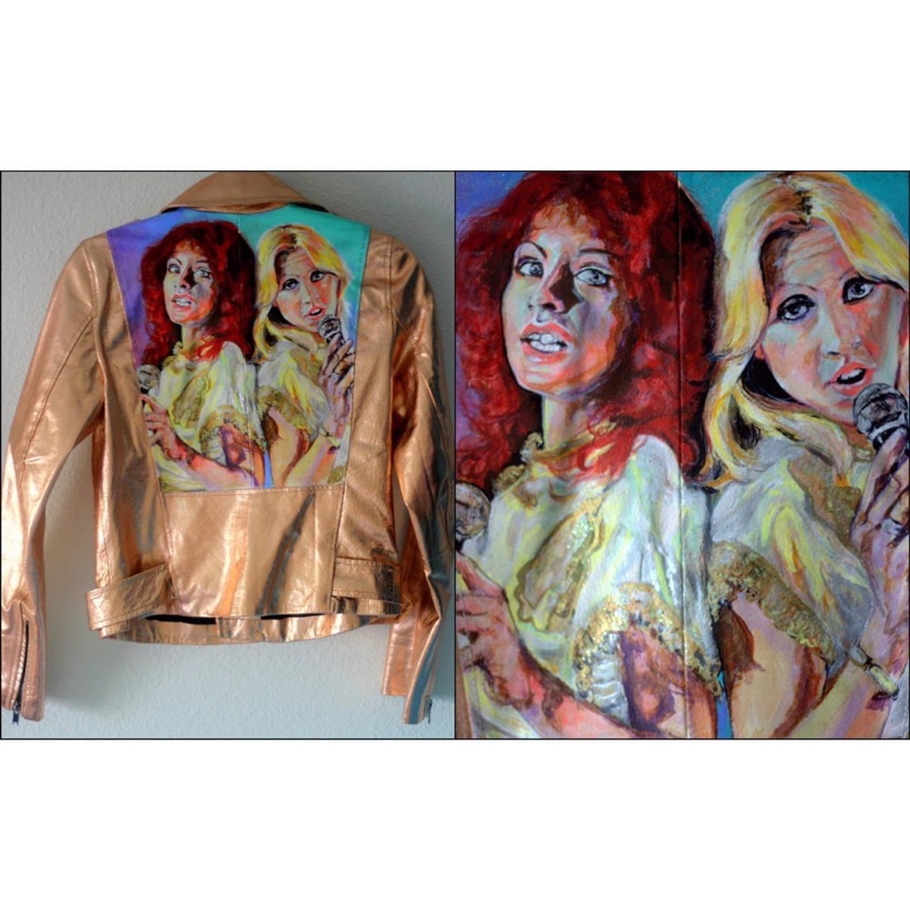 ✨ ABBA ✨ Hand-Painted on rose gold leather jacket • MOVING SALE